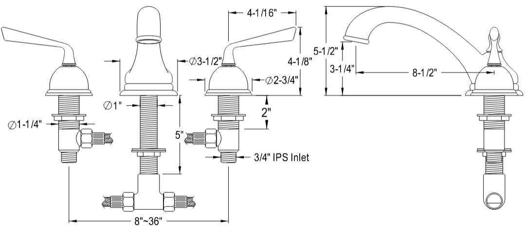 Kingston - Tub Faucets - Silver Sage KS335ZL Two-Handle 3-Hole Deck Mount Roman Tub Faucet