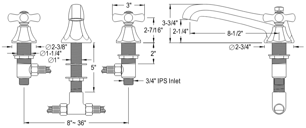 Kingston - Tub Faucets - Duchess KS430PKX Two-Handle 3-Hole Deck Mount Roman Tub Faucet