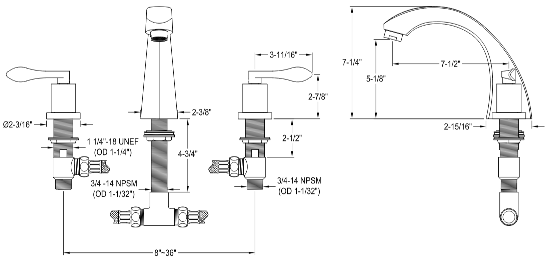 Kingston - Tub Faucets - Vintage KS436DFL Two-Handle 3-Hole Deck Mount Roman Tub Faucet