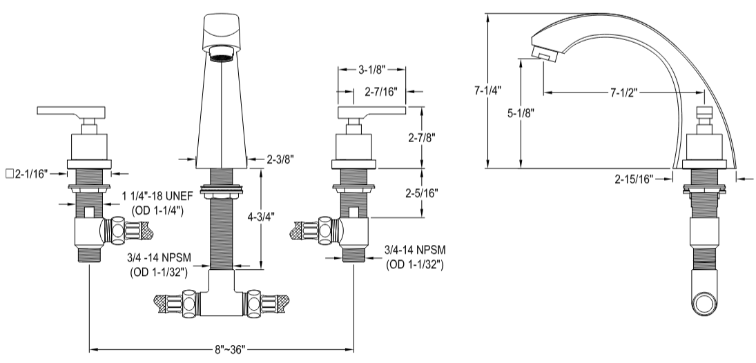 Kingston - Tub Faucets - Executive KS436QLL Two-Handle 3-Hole Deck Mount Roman Tub Faucet