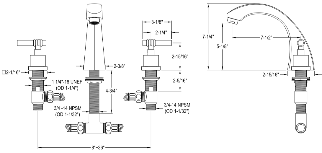 Kingston - Tub Faucets - Fortress KS4361QL Two-Handle 3-Hole Deck Mount Roman Tub Faucet