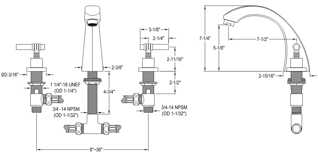 Kingston - Tub Faucets - KS436ML Two-Handle 3-Hole Deck Mount Roman Tub Faucet