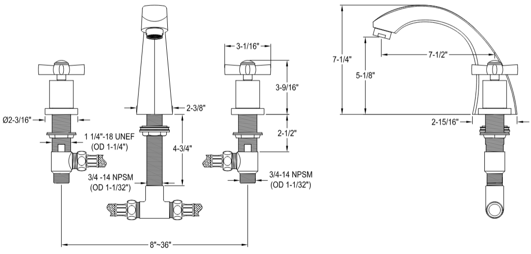 Kingston - Tub Faucets - Millennium KS4361ZX Two-Handle 3-Hole Deck Mount Roman Tub Faucet