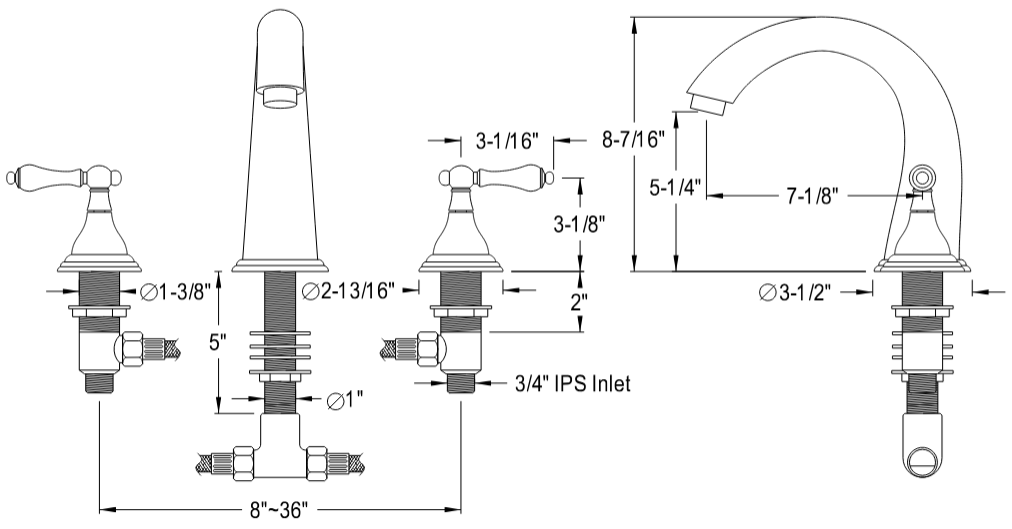 Kingston - Tub Faucets - Vintage KS536AL Two-Handle 3-Hole Deck Mount Roman Tub Faucet