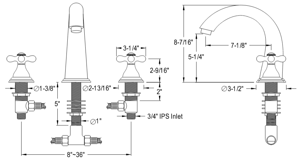 Kingston - Tub Faucets - Vintage KS536AX Two-Handle 3-Hole Deck Mount Roman Tub Faucet