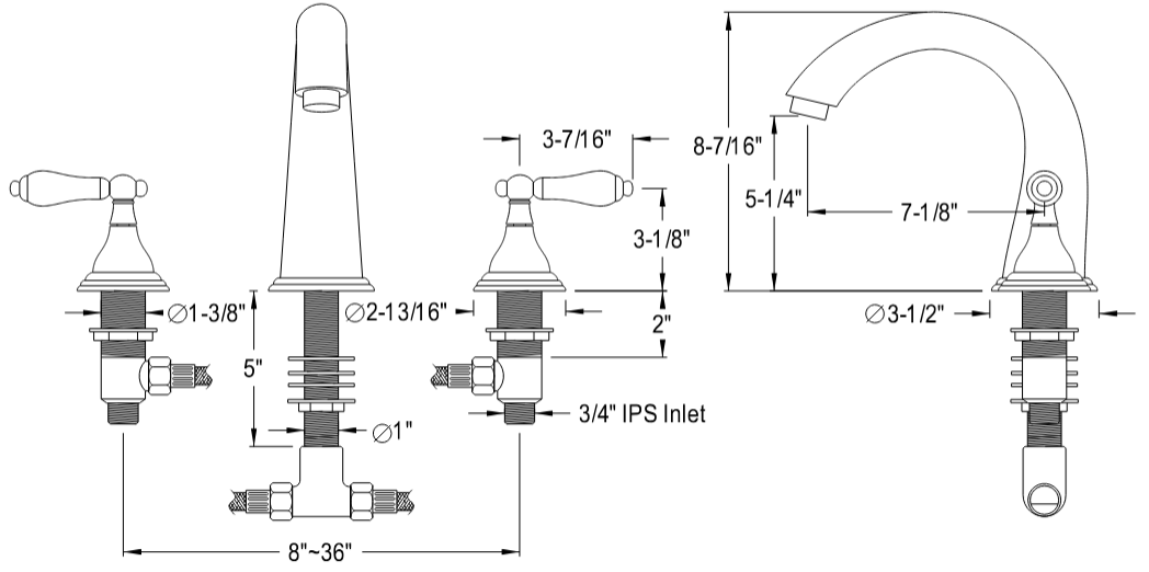 Kingston - Tub Faucets - Vintage KS536PL Two-Handle 3-Hole Deck Mount Roman Tub Faucet