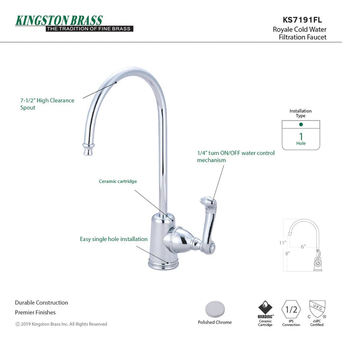 Kingston - Filtration Faucets - Royale KS7192FL Single-Handle 1-Hole Deck Mount Water Filtration Faucet