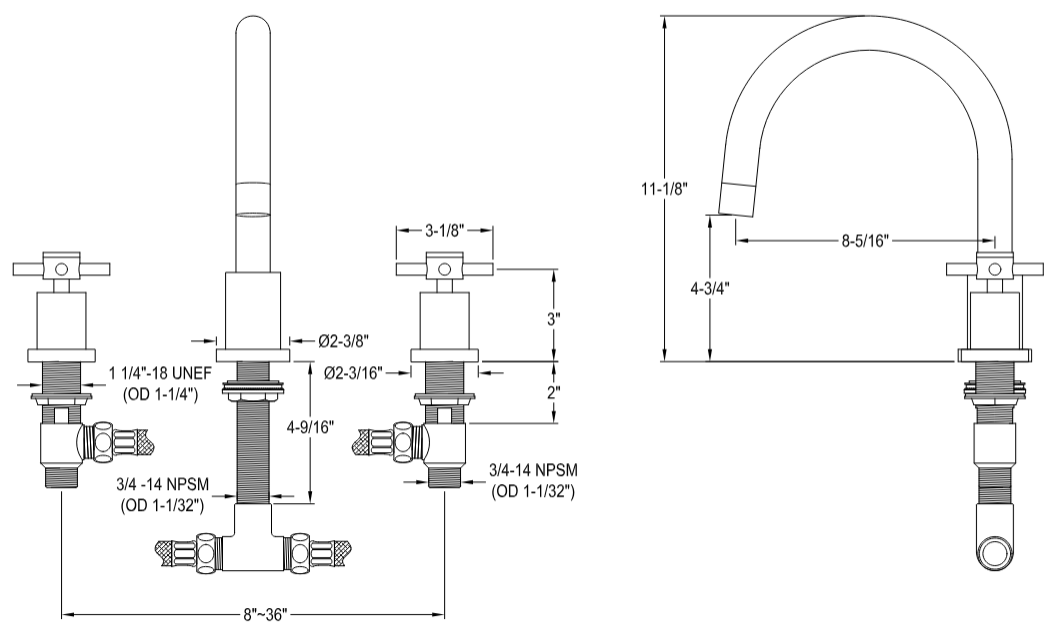 Kingston - Tub Faucets - Concord KS832DX Two-Handle 3-Hole Deck Mount Roman Tub Faucet