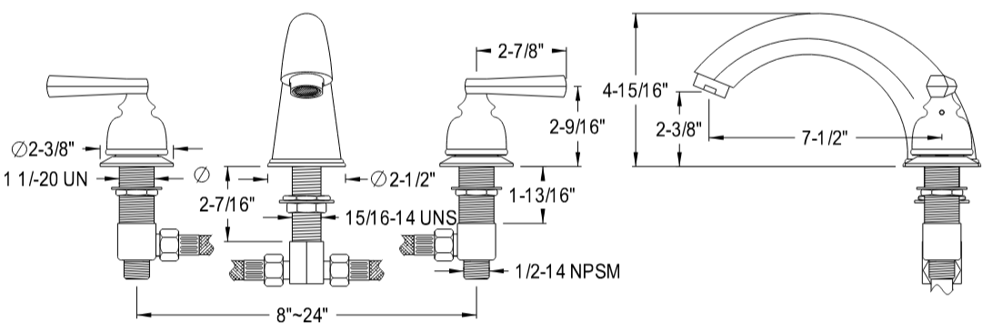 Kingston - Tub Faucets - Royale KS836FL Two-Handle 3-Hole Deck Mount Roman Tub Faucet