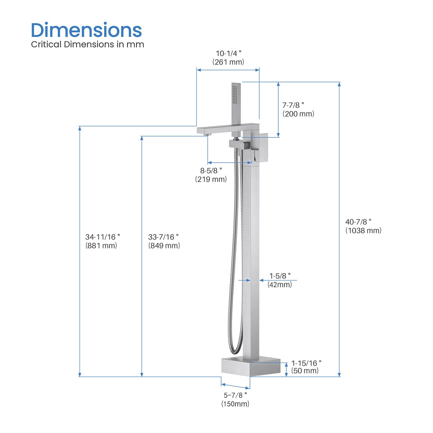 KIBI Cube Single Handle Floor Mounted Freestanding Tub Filler With Hand Shower - KTF302