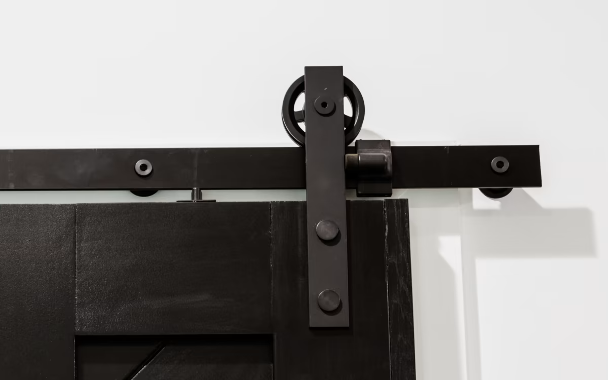 Emtek - Flat Track Sliding Barn Door Hardware - Modern Rectangular Face Mount Hanger with Spoke Wheel (Track Included)