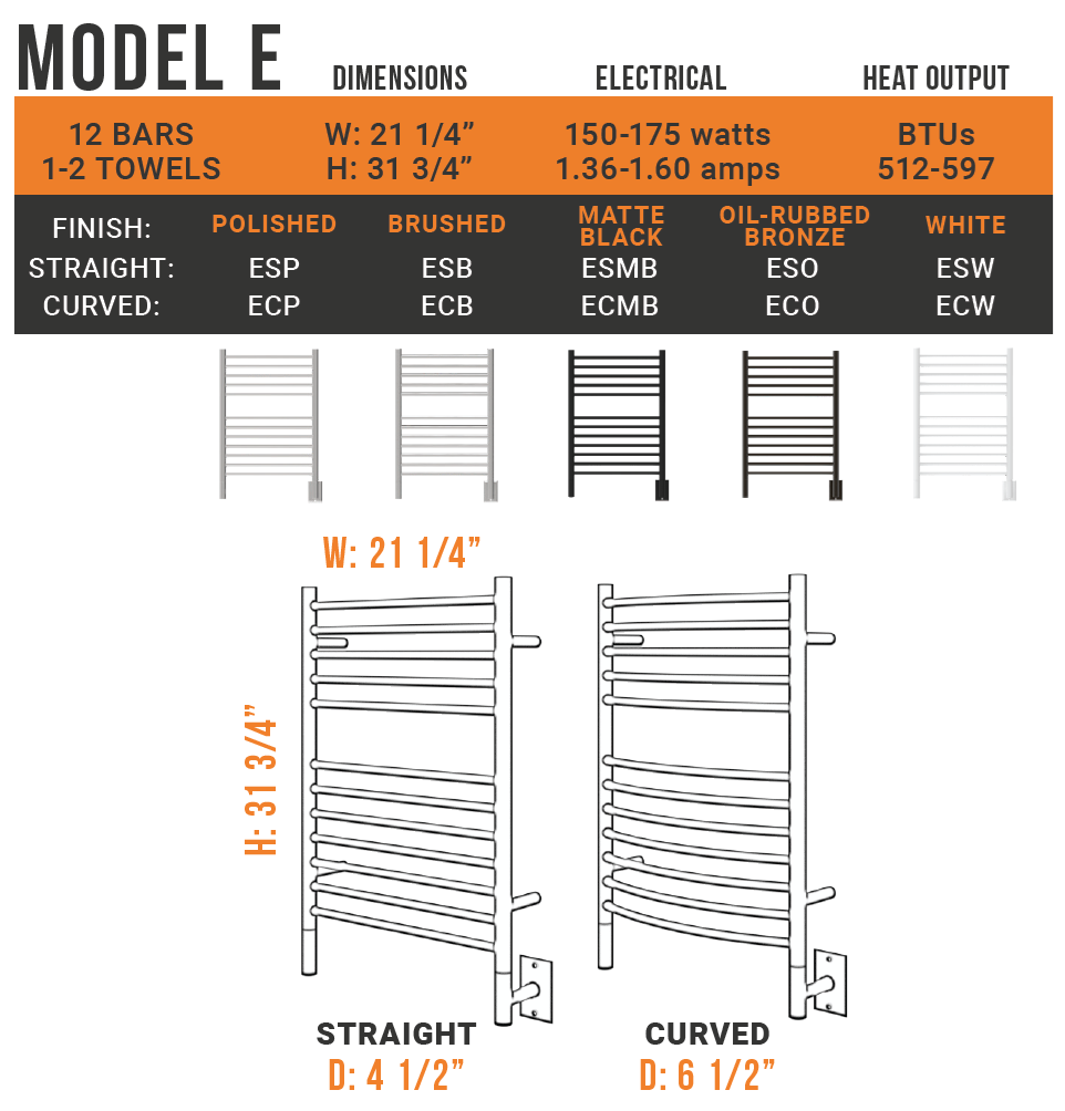 Amba - Jeeves Collection - Model E Curved Towel Warmer