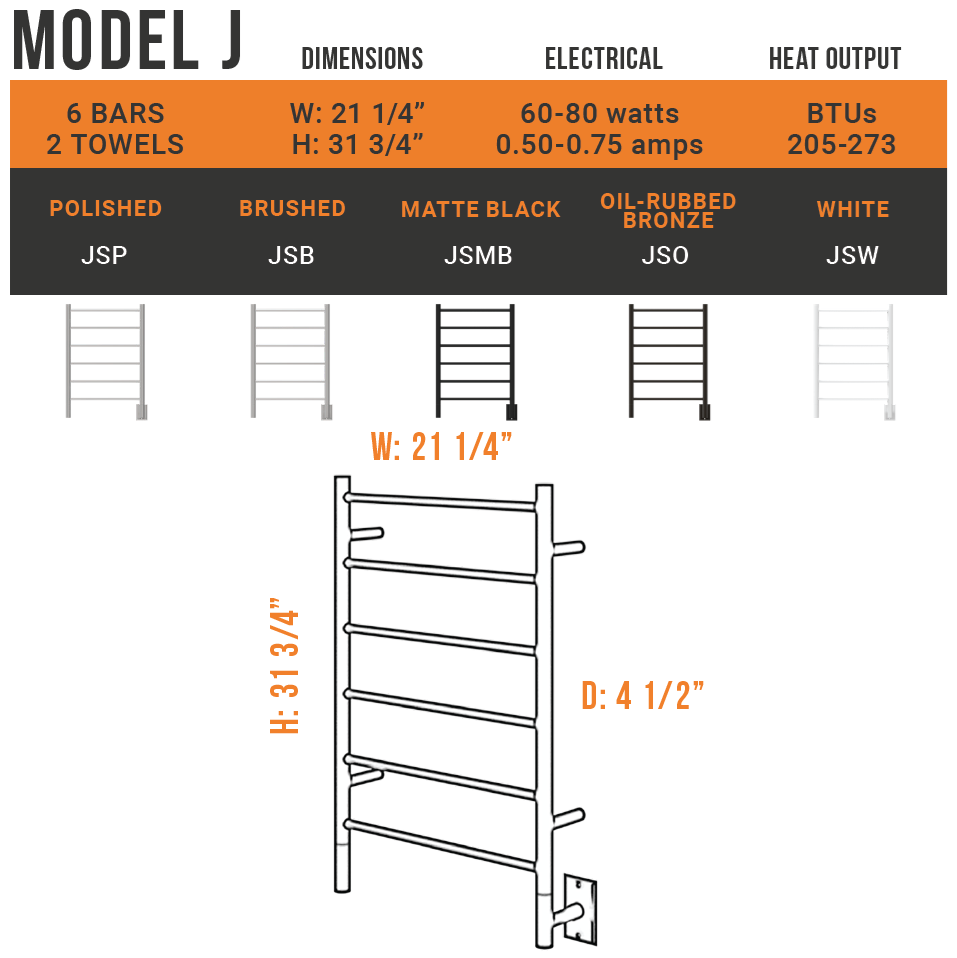 Amba - Jeeves Collection - Model J Straight Towel Warmer