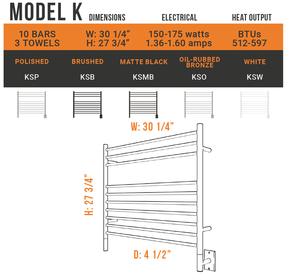 Amba - Jeeves Collection - Model K Straight Towel Warmer