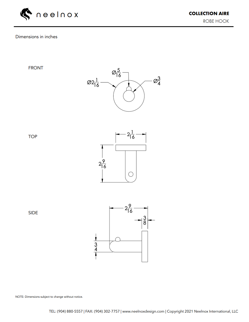 Neelnox - Collection Aire - Robe Hook - AIR-RHS1