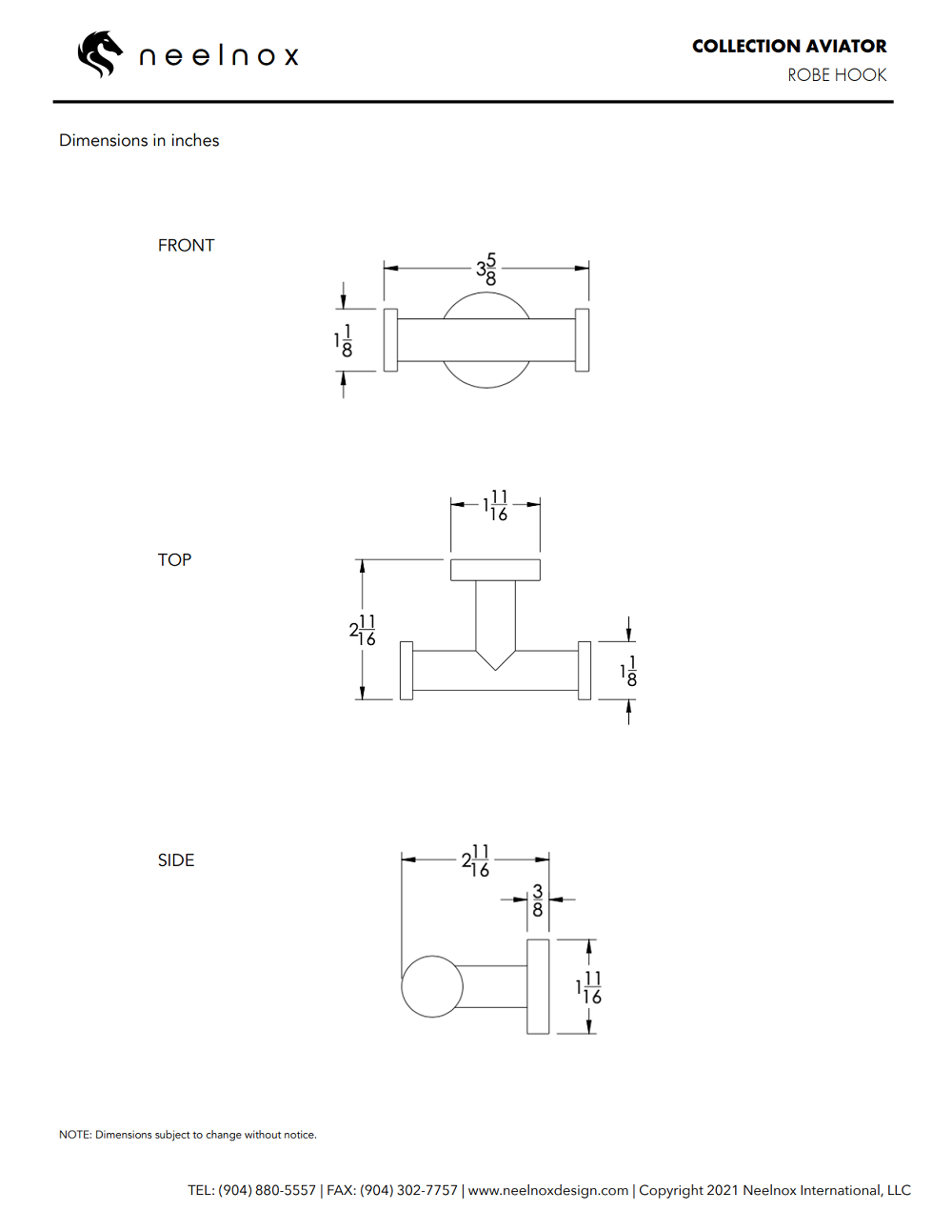 Neelnox - Collection Aviator - Robe Hook Double - AVI-RHD1