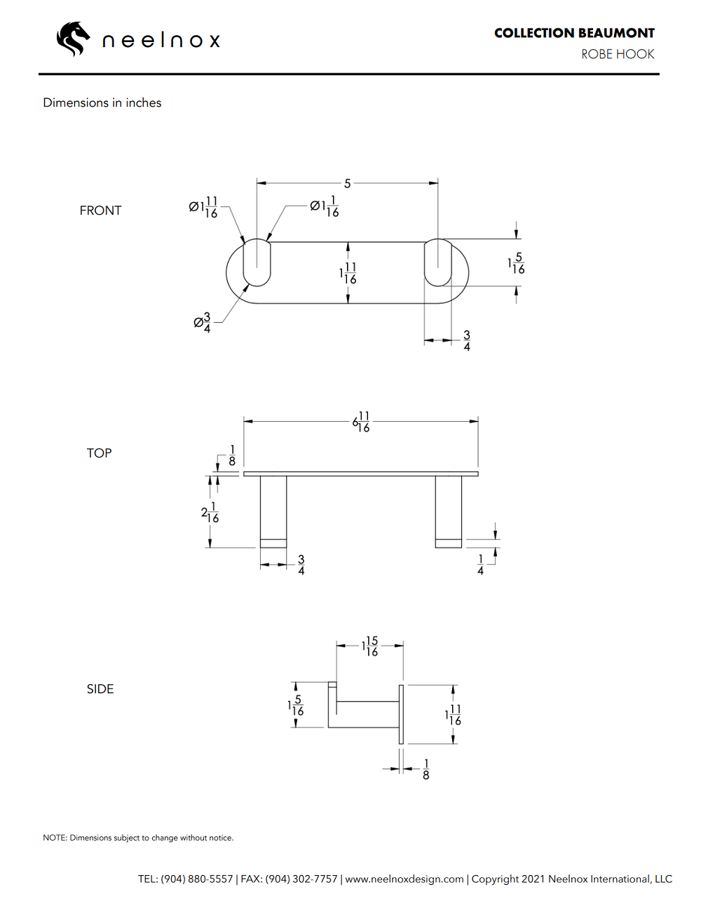 Neelnox - Collection Beaumont - Robe Hook Double- BEA-RHD2