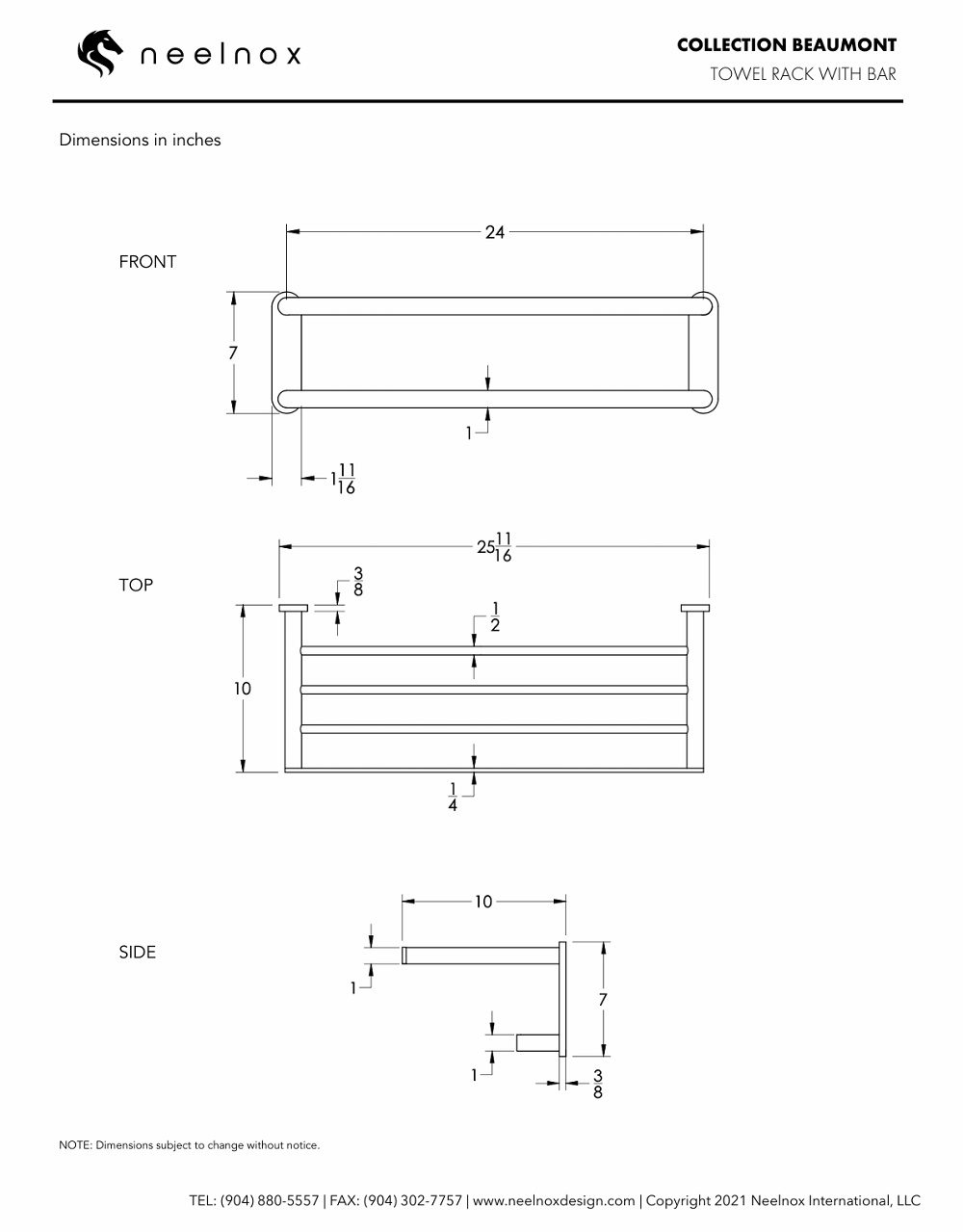 Neelnox - Collection Beaumont - Tower Rack with Bar 24" - BEA-TRKB24