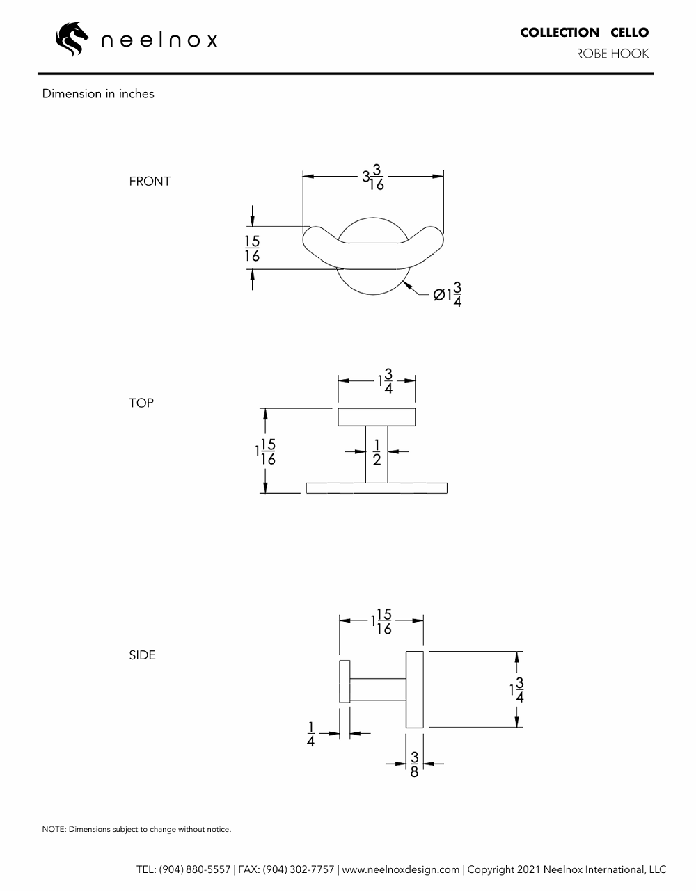 Neelnox - Collection Cello - Robe Hook Double - CEL-RHD1