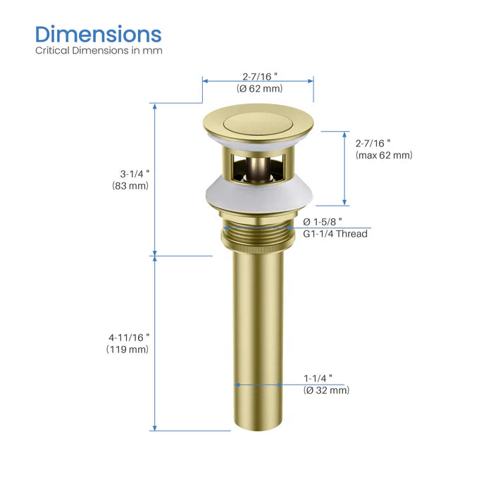 Casa Fixtures - Bathroom Accessories - Bathroom Sink Pop Up Drain Stopper Small Cover with Overflow (PW-1)