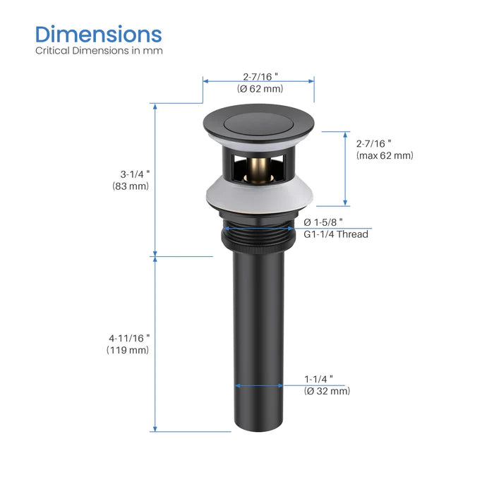 Casa Fixtures - Bathroom Accessories - Bathroom Sink Pop Up Drain Stopper Small Cover with Overflow (PW-1)