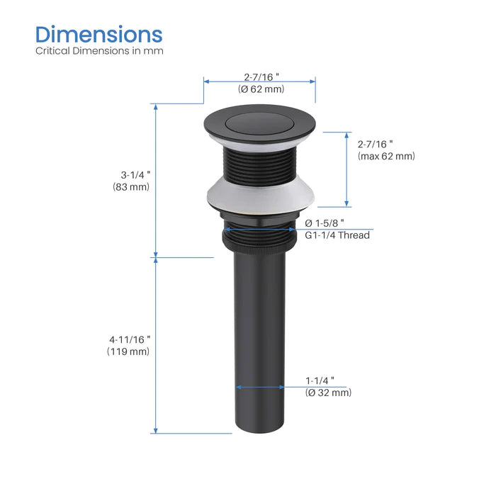 Casa Fixtures - Bathroom Accessories - Bathroom Sink Pop Up Drain Stopper Small Cover without Overflow (PW-2)