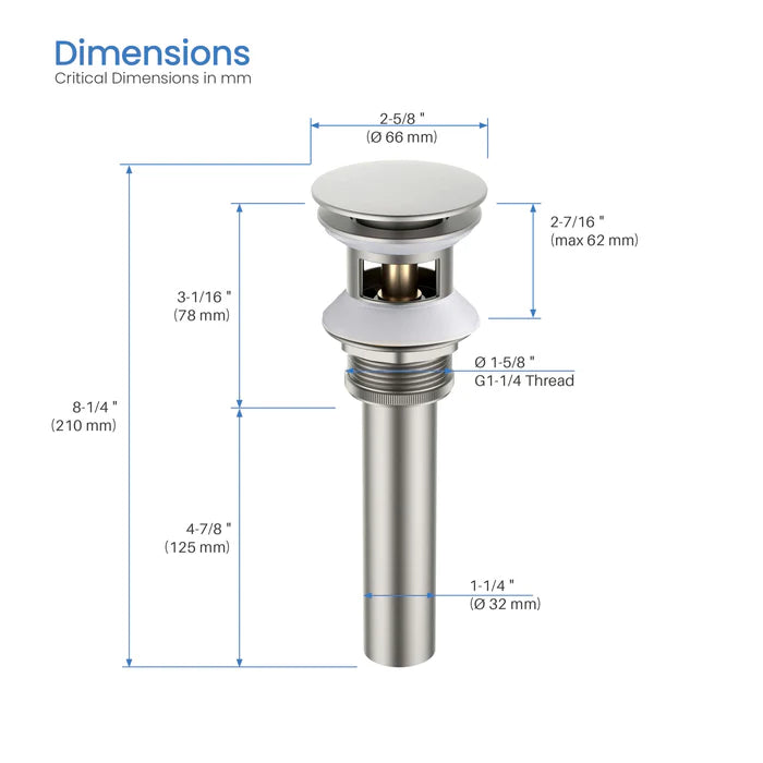 Casa Fixtures - Bathroom Accessories - Bathroom Sink Pop Up Drain Stopper Full Cover with Overflow (PW-3)