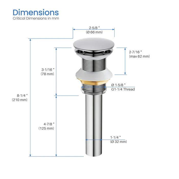 Casa Fixtures - Bathroom Accessories - Bathroom Sink Pop Up Drain Stopper Full Cover without Overflow (PW-4)