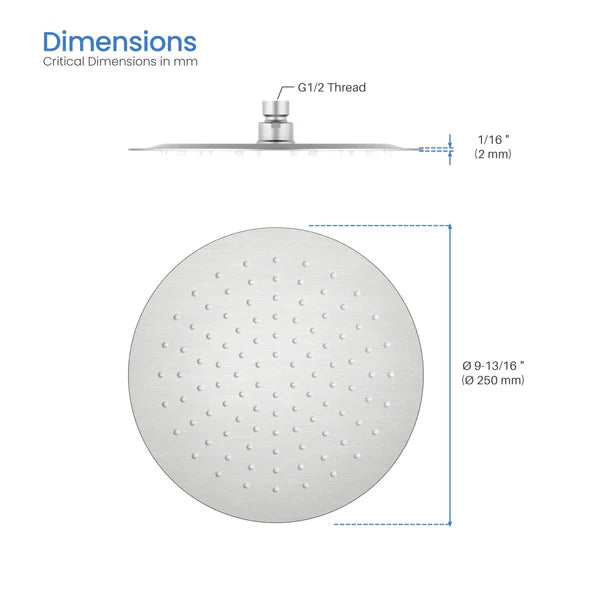 Casa Fixtures - Shower Head - Halo 10" Metal Rain Shower Head 2mm Ultra Thin Profile (RS100)