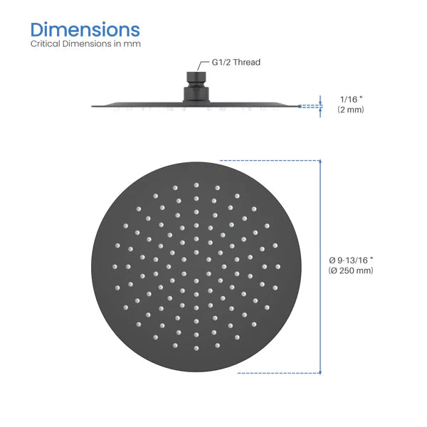 Casa Fixtures - Shower Head - Halo 10" Metal Rain Shower Head 2mm Ultra Thin Profile (RS100)
