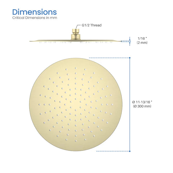 Casa Fixtures - Shower Head - Halo 12" Metal Rain Shower Head 2mm Ultra Thin Profile (RS102)