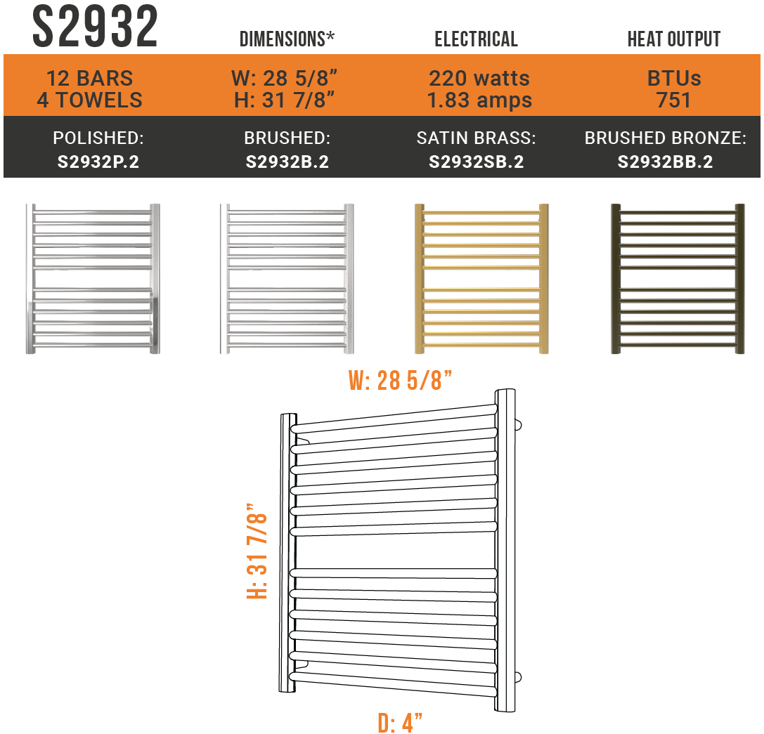 Amba - Sirio Collection - Model S2932.2 Towel Warmer