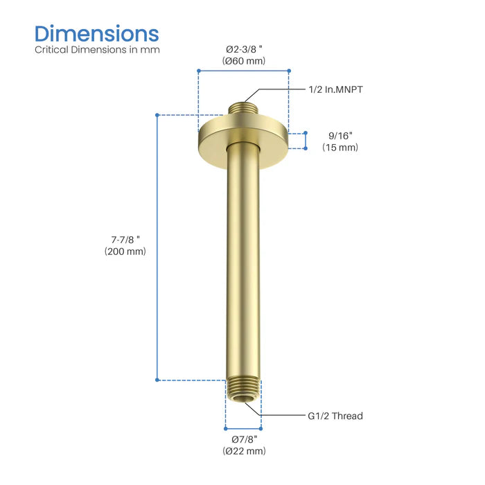 Casa Fixtures - Shower Arm - Halo 8" Ceiling Mounted Shower Arm (SA0800)