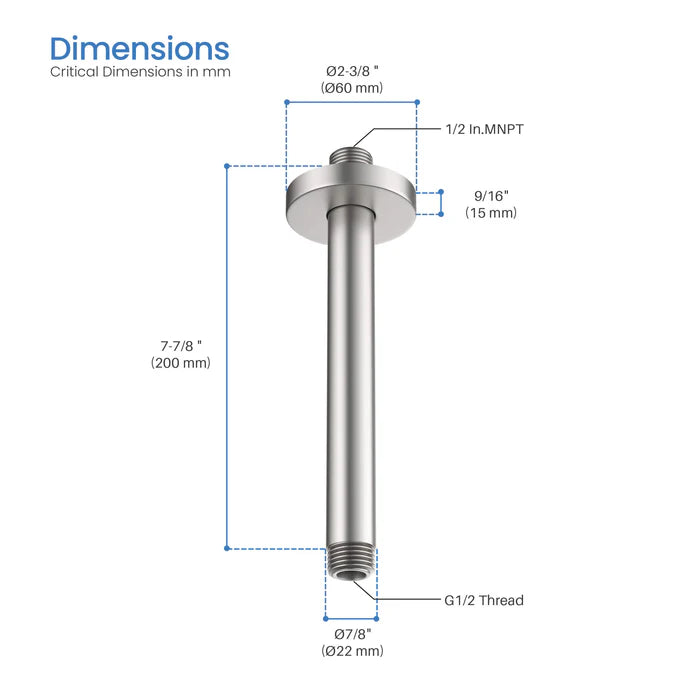 Casa Fixtures - Shower Arm - Halo 8" Ceiling Mounted Shower Arm (SA0800)