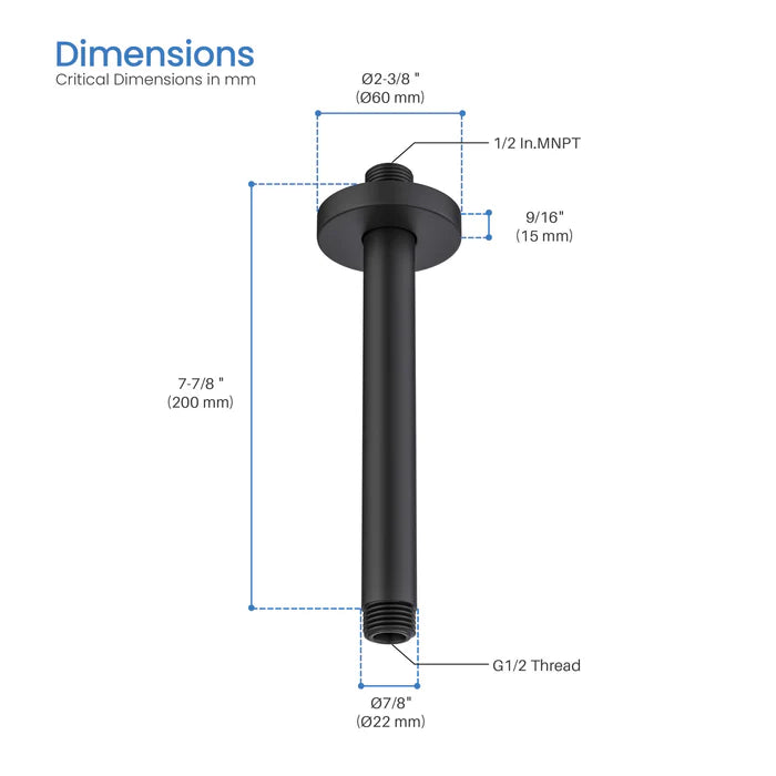 Casa Fixtures - Shower Arm - Halo 8" Ceiling Mounted Shower Arm (SA0800)