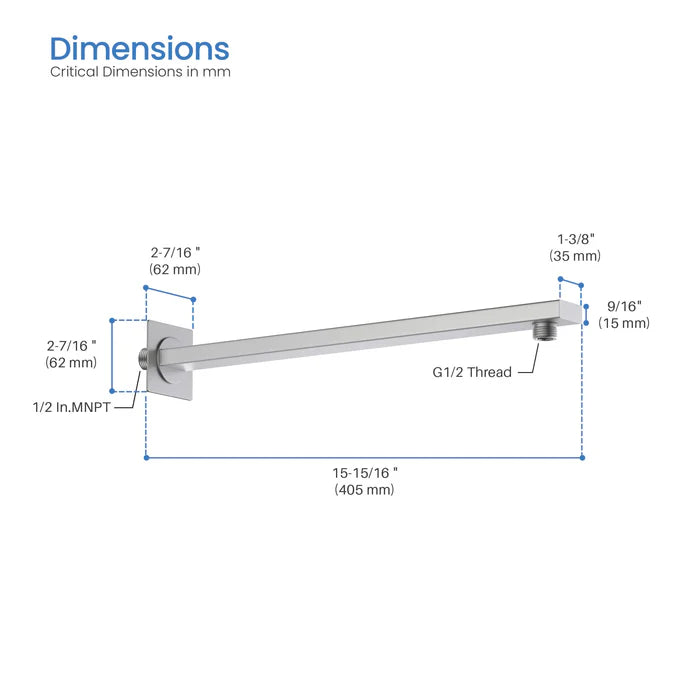 Casa Fixtures - Shower Arm - Quadra 16" Wall Mounted Shower Arm (SA1601)