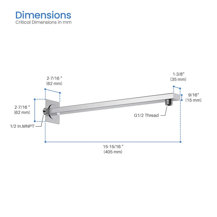 Casa Fixtures - Shower Arm - Quadra 16" Wall Mounted Shower Arm (SA1601)