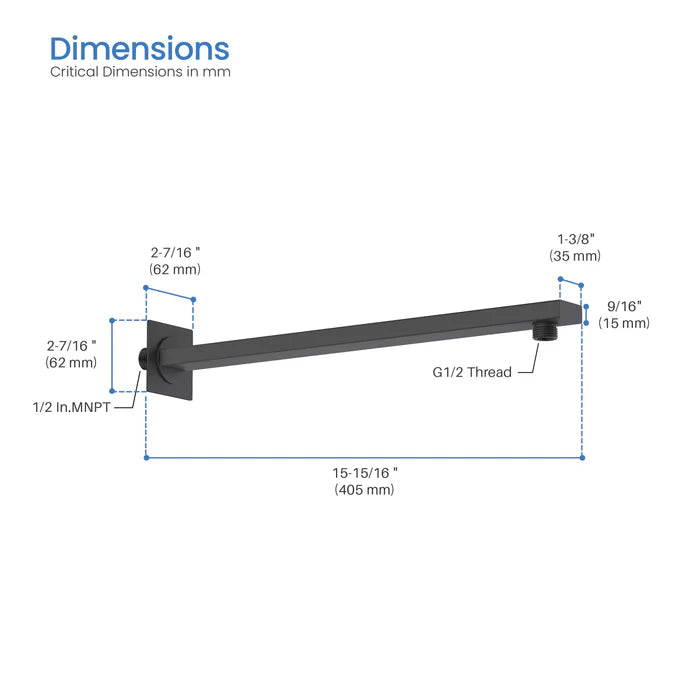 Casa Fixtures - Shower Arm - Quadra 16" Wall Mounted Shower Arm (SA1601)