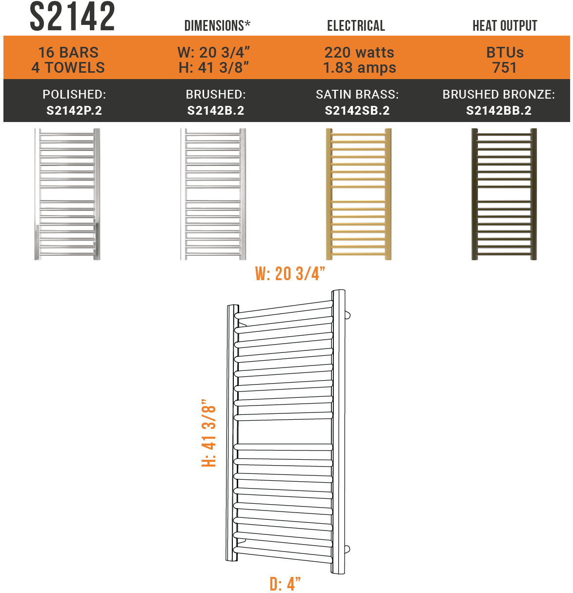 Amba - Sirio Collection - Model S2142.2 Towel Warmer