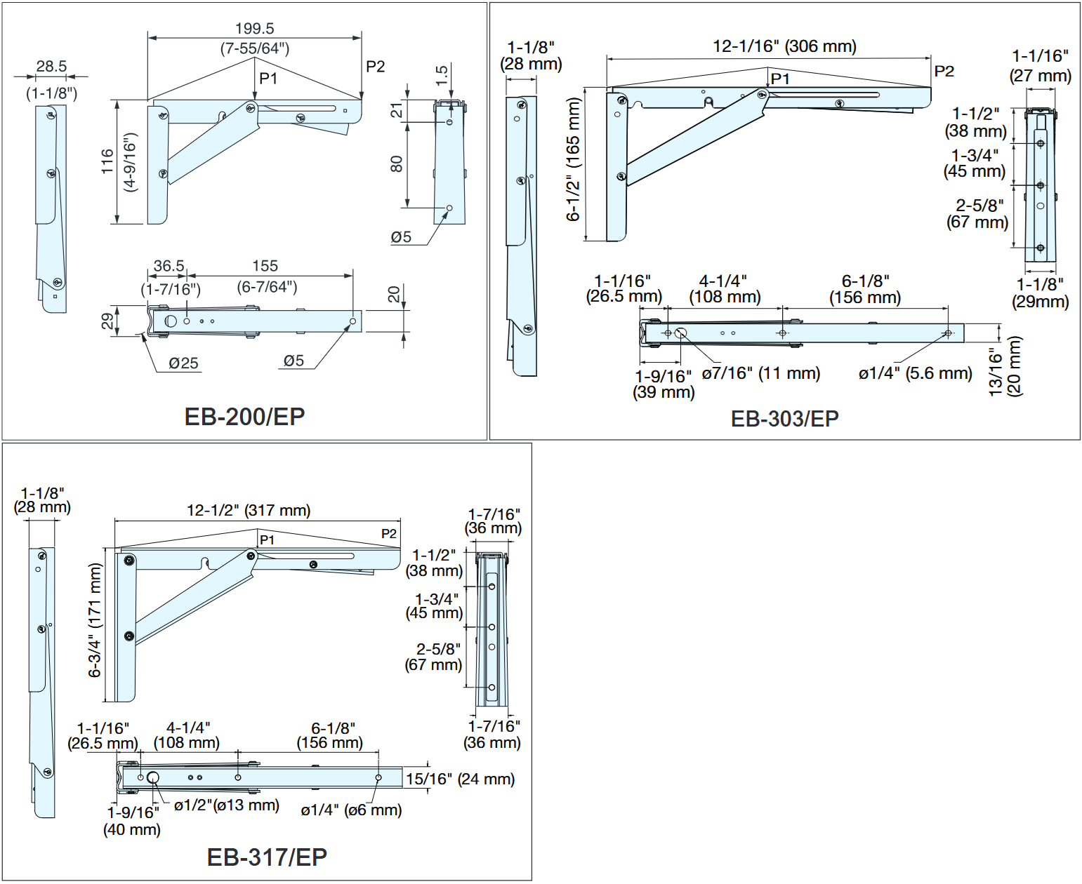 Sugatsune - Folding Bracket - EB Series Stainless Steel Folding Bracket