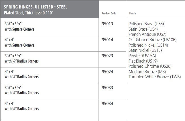 Emtek - Spring Hinges - UL Listed Spring Hinges (Pairs)