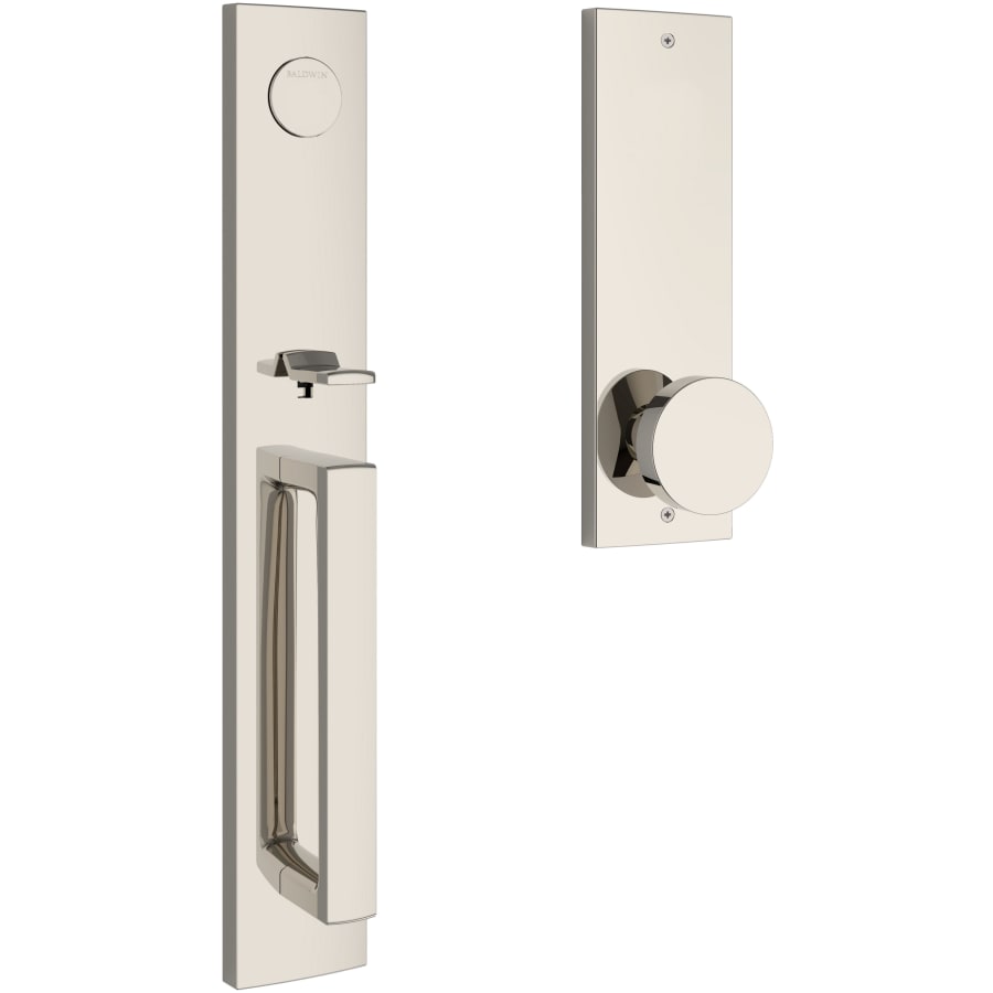 Baldwin - Reserve Collection - Tubular Entry Handlesets - Santa Cruz Full Escutcheon Emergency Egress Handleset w/ Contemporary Knob & Contemporary Square Rose