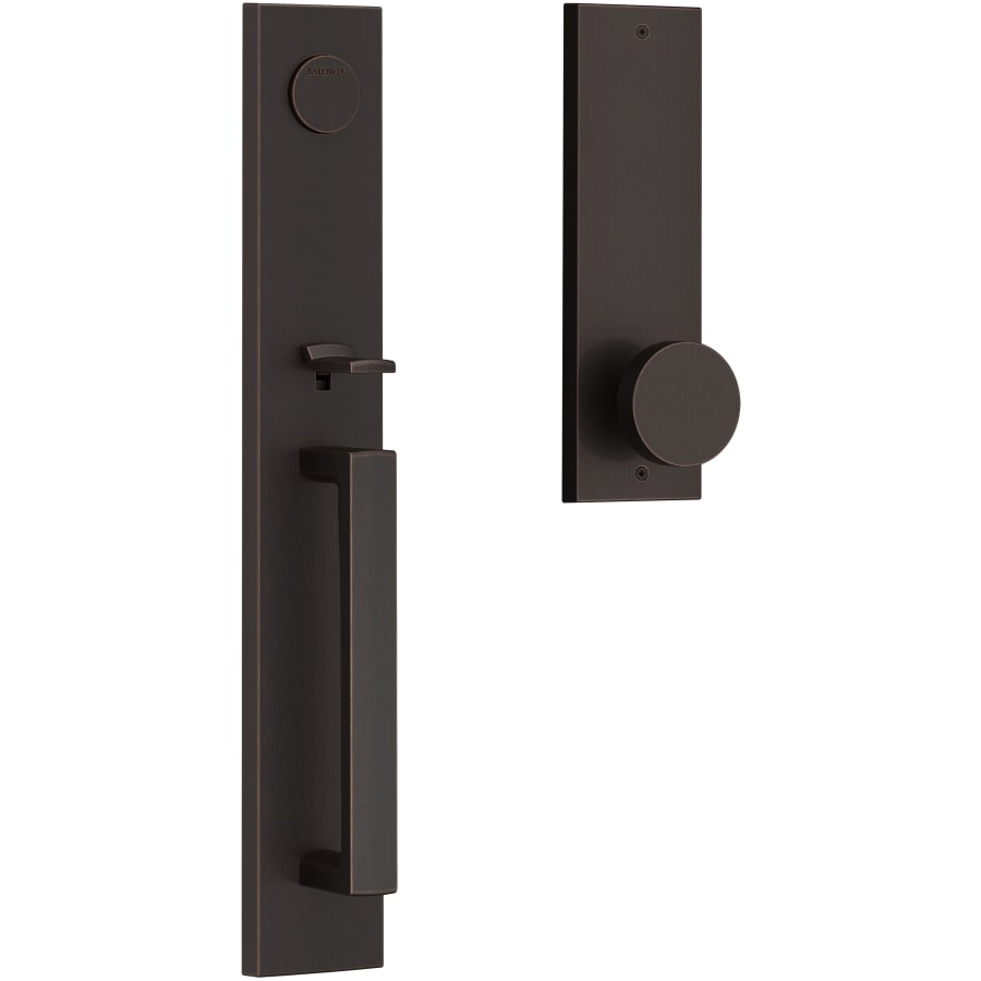 Baldwin - Reserve Collection - Tubular Entry Handlesets - Santa Cruz Full Escutcheon Emergency Egress Handleset w/ Contemporary Knob & Contemporary Square Rose