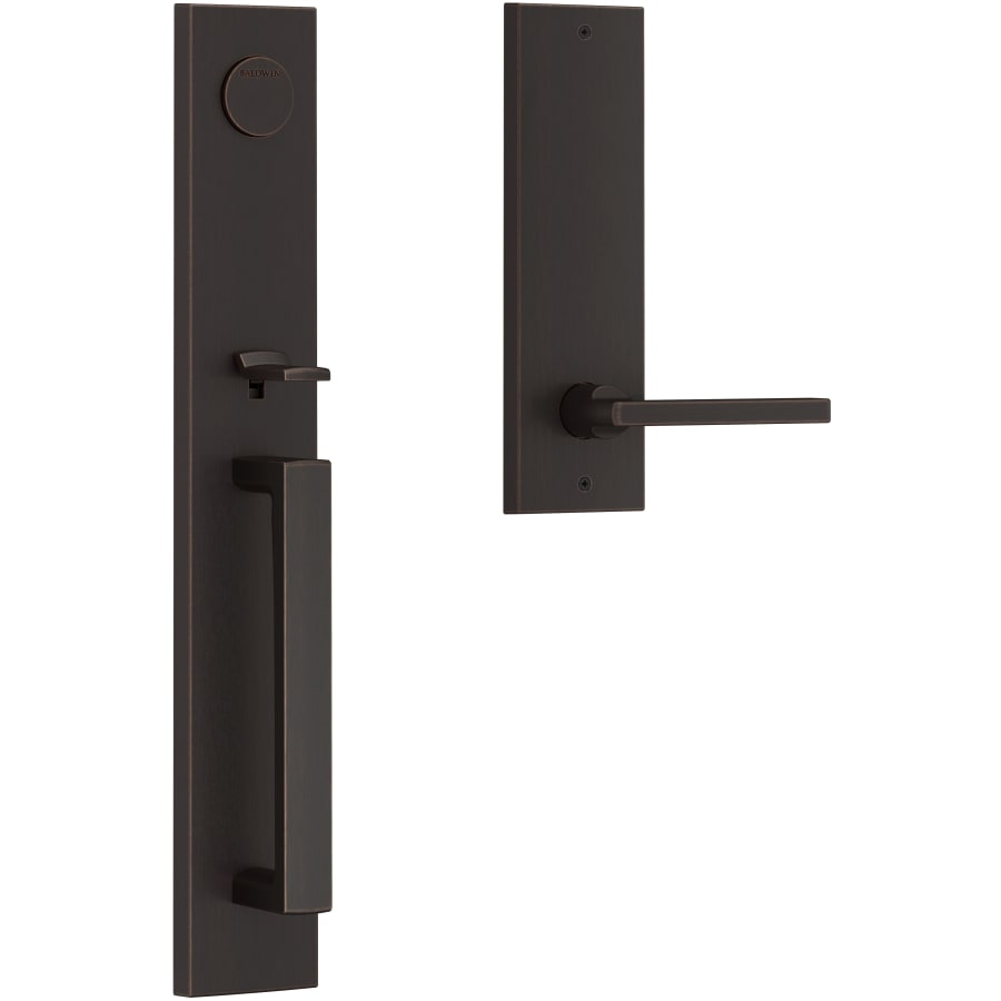 Baldwin - Reserve Collection - Tubular Entry Handlesets - Santa Cruz Full Escutcheon Emergency Egress Handleset w/ Square Lever & Contemporary Square Rose