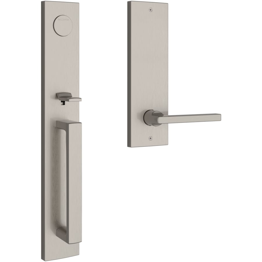 Baldwin - Reserve Collection - Tubular Entry Handlesets - Santa Cruz Full Escutcheon Emergency Egress Handleset w/ Square Lever & Contemporary Square Rose