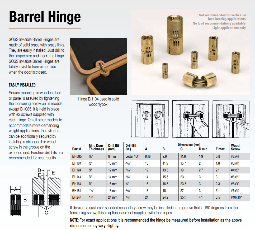 SOSS - Invisible Barrel Hinges (Each)