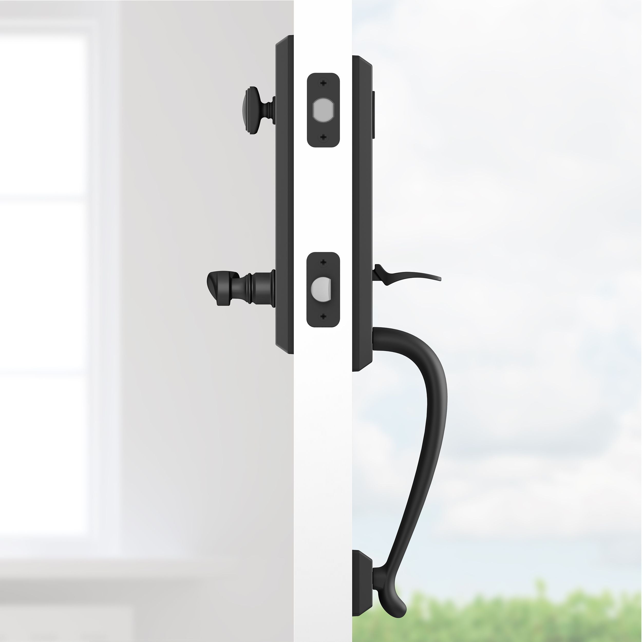 Baldwin - Reserve Collection - Tubular Entry Handlesets - Del Mar 3/4 Escutcheon Emergency Egress Handleset w/ Curve Lever & Square Bevel Rose