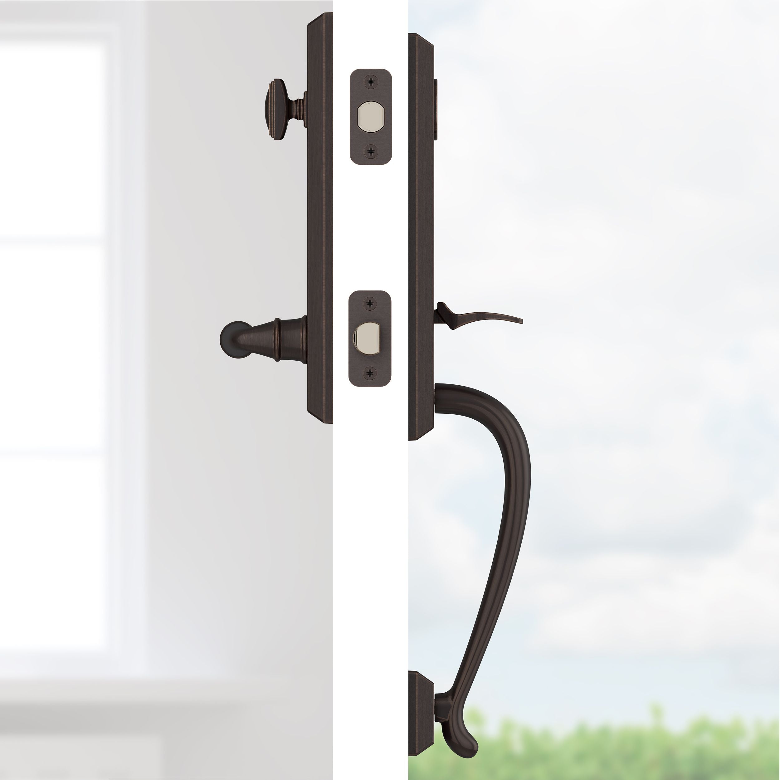 Baldwin - Reserve Collection - Tubular Entry Handlesets - Del Mar 3/4 Escutcheon Emergency Egress Handleset w/ Federal Lever & Square Bevel Rose