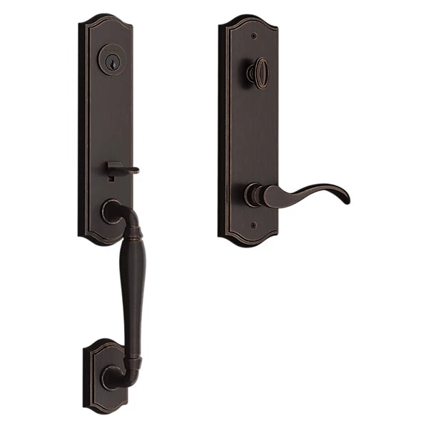 Baldwin - Reserve Collection - Tubular Entry Handlesets - New Hampshire 3/4 Escutcheon Emergency Egress Handleset w/ Curve Lever & Traditional Arched Rose