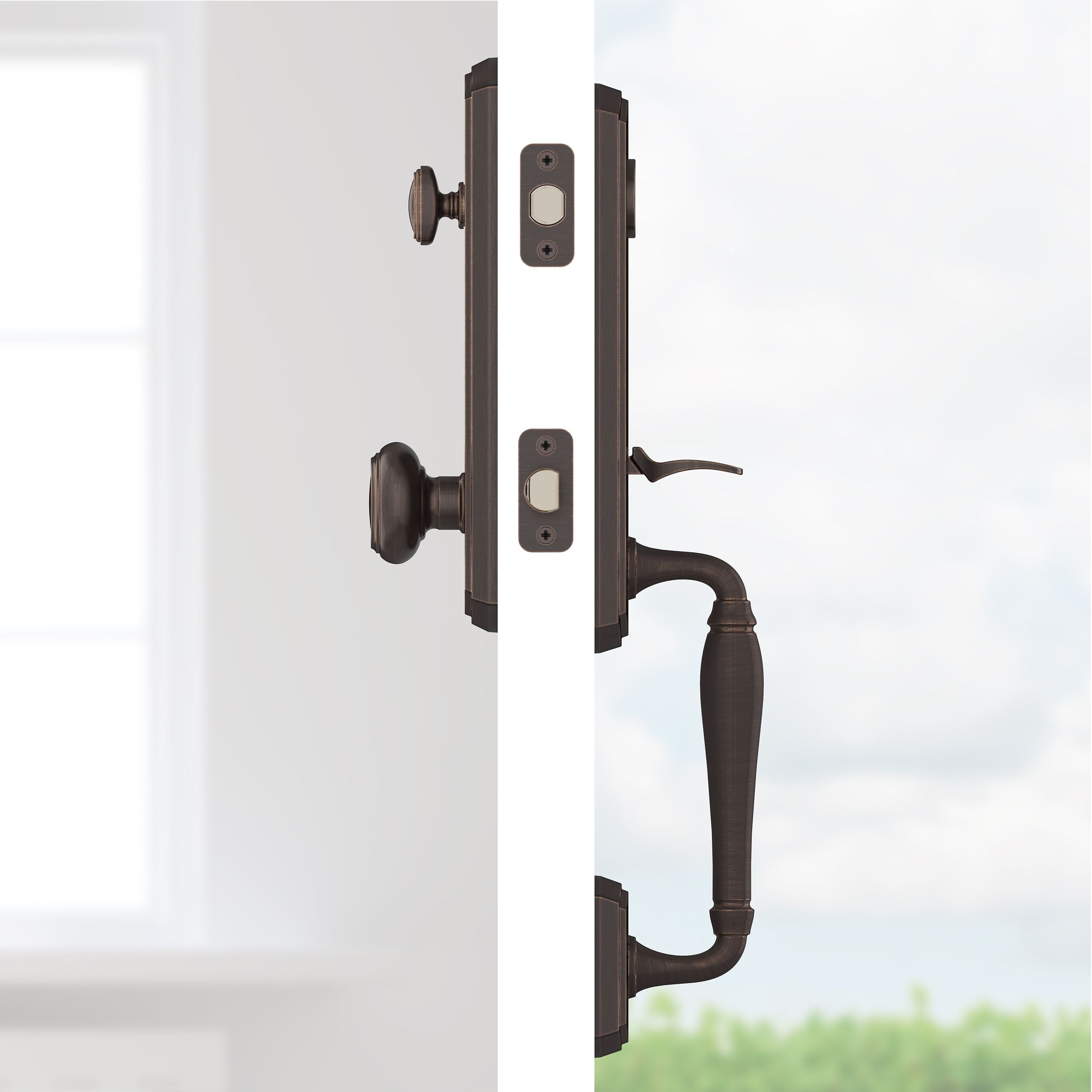 Baldwin - Reserve Collection - Tubular Entry Handlesets - New Hampshire 3/4 Escutcheon Emergency Egress Handleset w/ Traditional Knob & Traditional Arched Rose